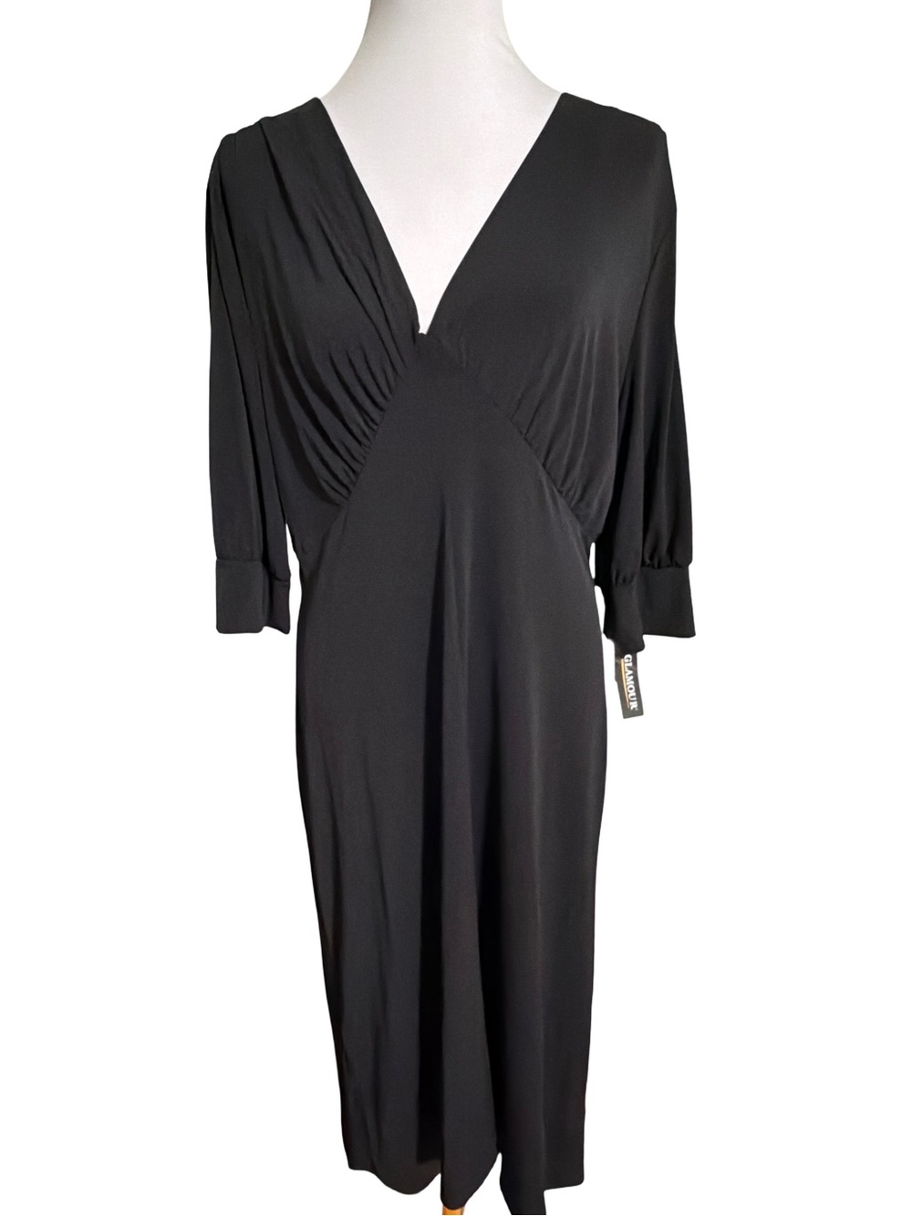 Glamour Black Midi Wrap-Style Dress